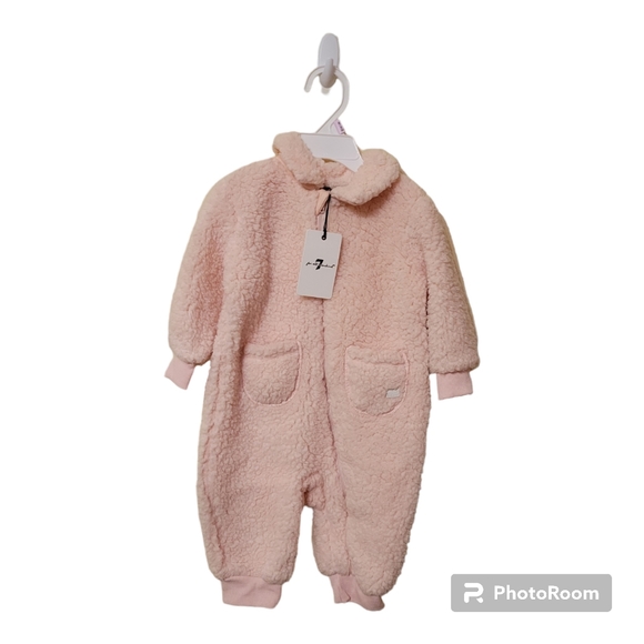 7 For All Mankind Infant 1 Piece Sherpa Fleece Winter Snowsuit 6-9M Barbie Pink - Picture 1 of 7